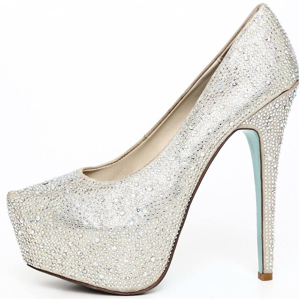 BLUE by Betsey Johnson Rhinestone “Wish” Platform Pump in Champagne